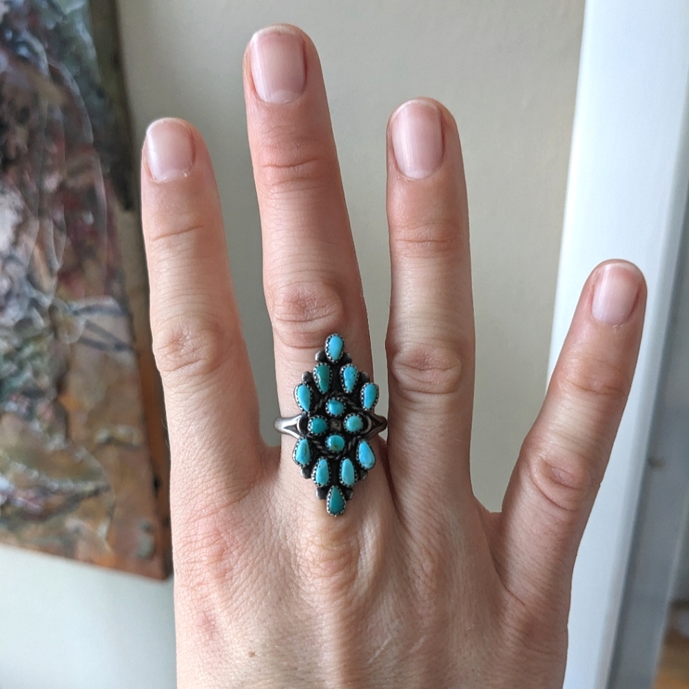 Vintage Custom Sterling Silver Turquoise Ring
